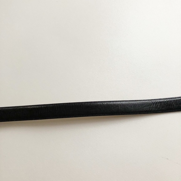 Vtg Judith Jack Gold Tone Buckle w/ Marcasites Black Leather Belt Lizard Sz Sm - Picture 3 of 14